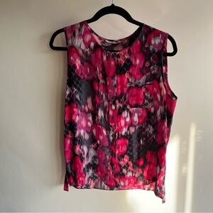 T tahari silk blouse floral sz med women’s sleeveless top shirt euc